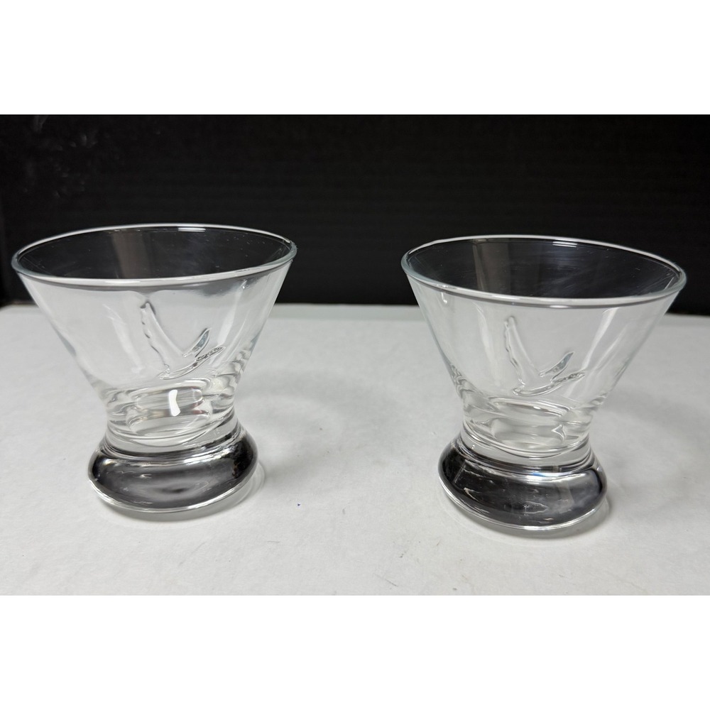2 VTG Grey Goose Stemless Martini Glasses Embossed Flying Goose Heavy Base